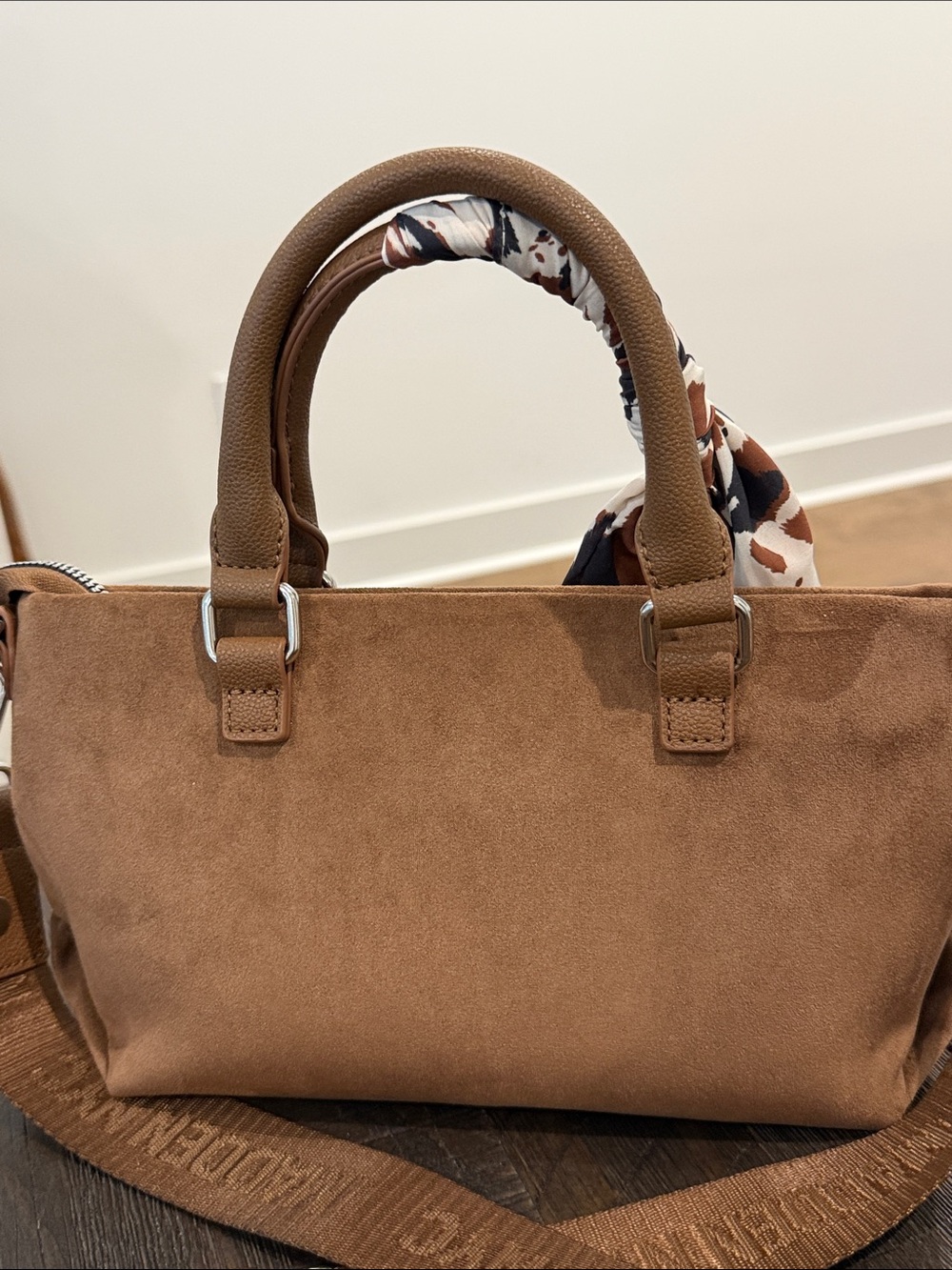 Madden NYC Slouchy Top Handle Satchel Cognac Color Faux Suede NWOT - Picture 2 of 16